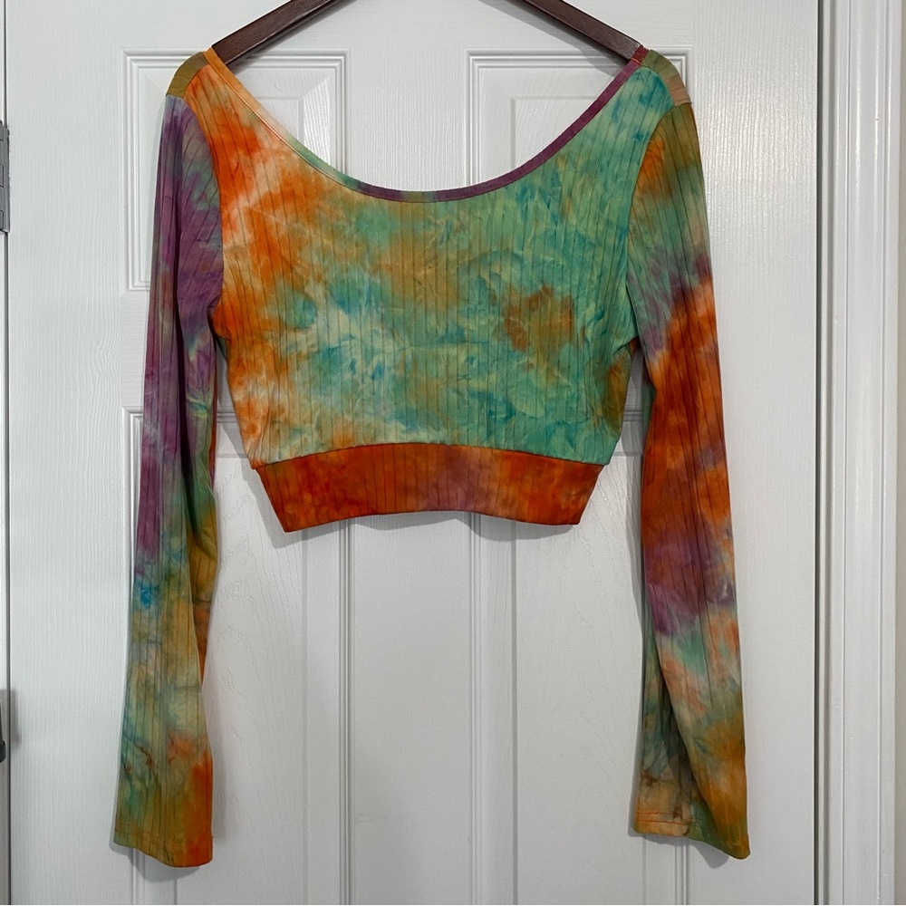 Ellie & Kate Crop Top & Leggings Sweatsuit Set Tie Dye Women’s Large Rainbow - Picture 8 of 13